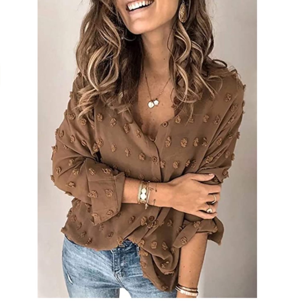 Womens Pompom Button Down Shirt Casual